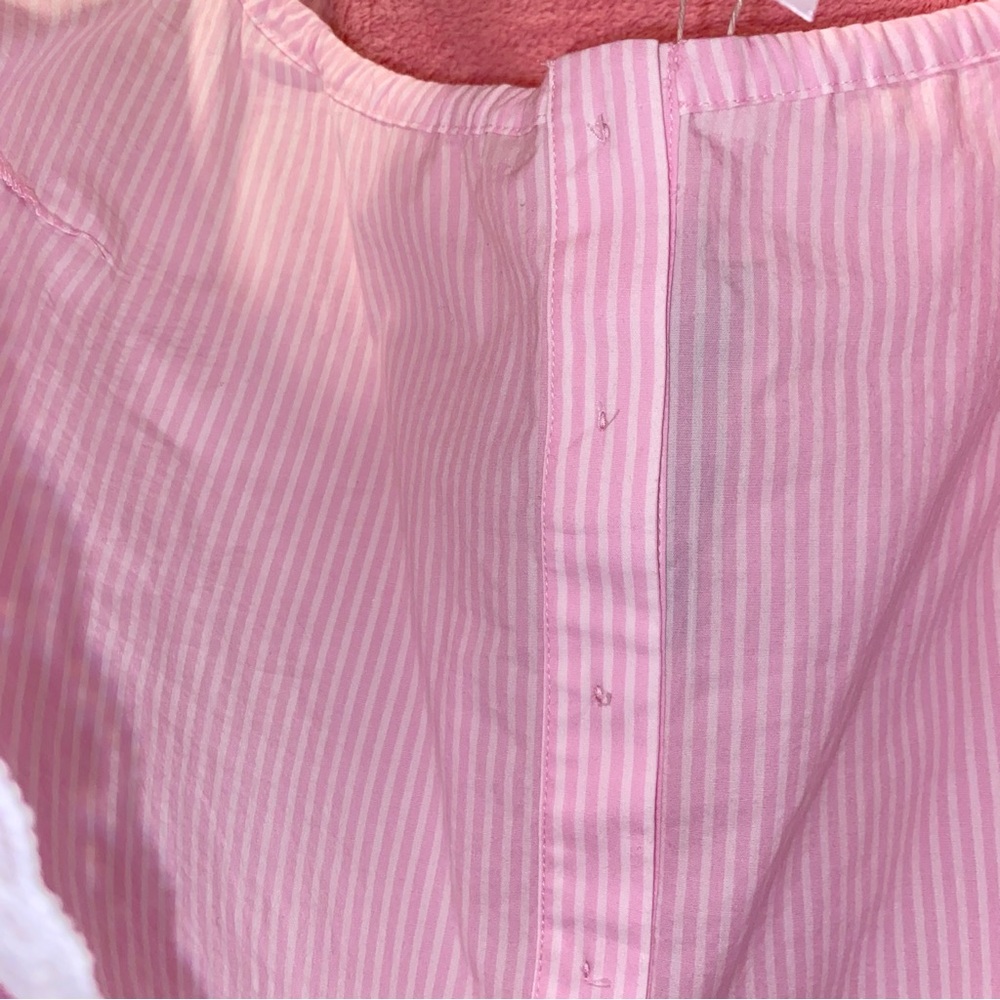 SKIMS Cherry Blossom Pink White Stripe Pajama Tank Cotton Lace Large Pajama Chic - Picture 6 of 12